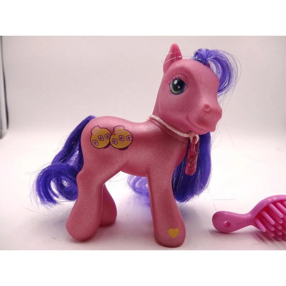 Hasbro's Pink My Little Pony 2002 Kimono Purple Tinsel Hair Charm Necklace Br